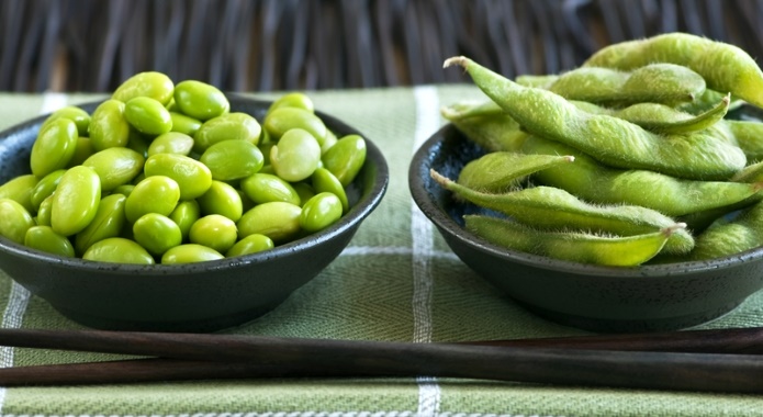 green edamame beans and pods