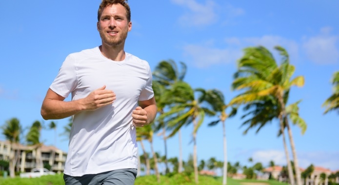 relaxed man jogging