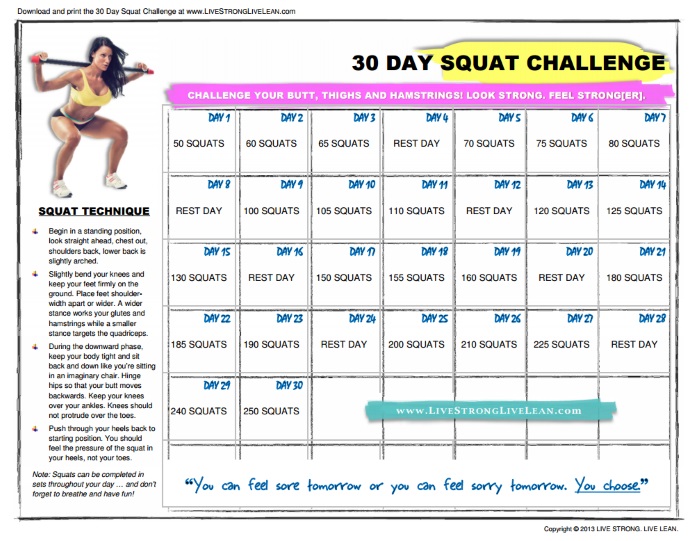 LiveStrongLiveLean squat challenge table