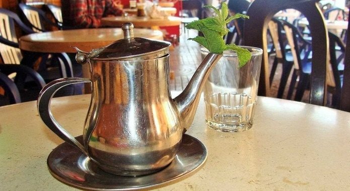 peppermint tea in metal pot