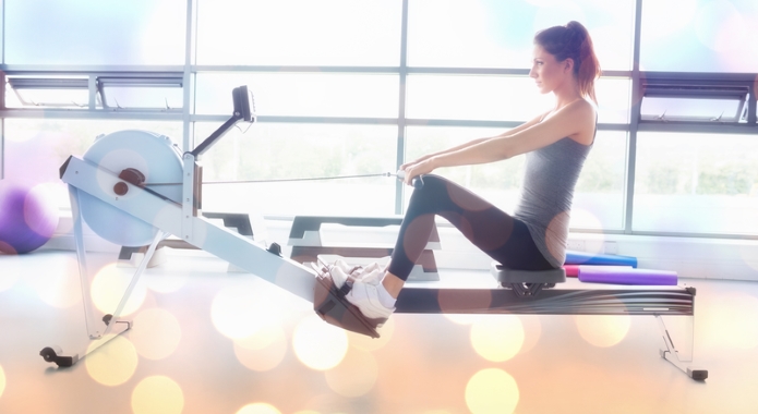 woman on rowing machine