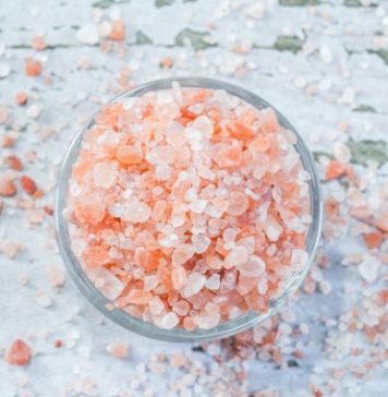 pink himalayan salt on table